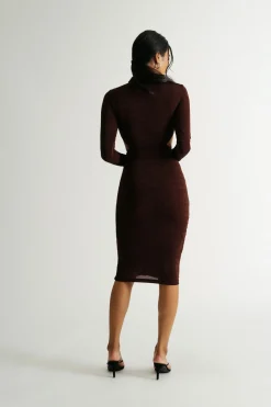 Tobi Real Feelings Cutout Bodycon Midi Dress - Chocolate Brown