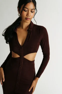 Tobi Real Feelings Cutout Bodycon Midi Dress - Chocolate Brown