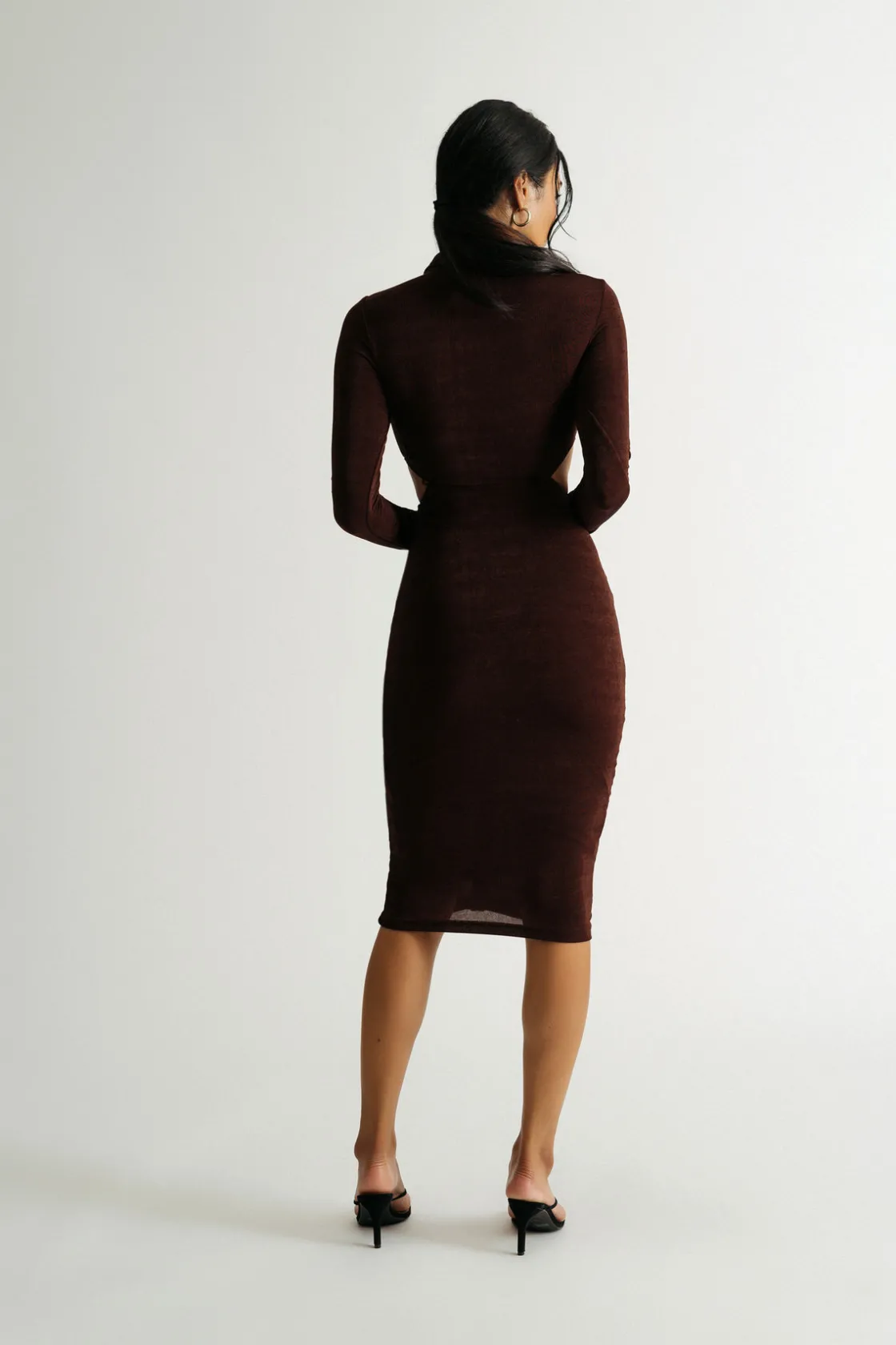 Tobi Real Feelings Cutout Bodycon Midi Dress - Chocolate Brown