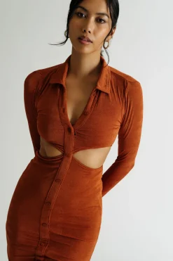 Tobi Real Feelings Cutout Bodycon Midi Dress - Chocolate Brown