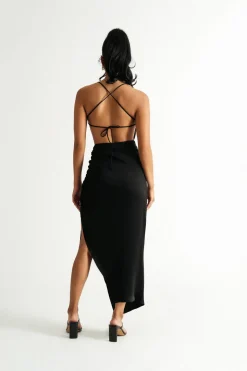 Tobi Real Romance Ruched Slit Midi Dress