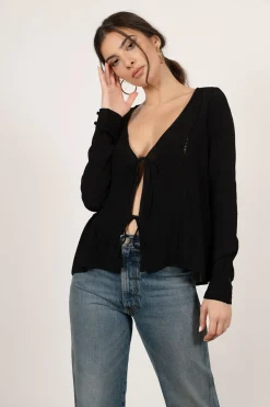 Tobi Rebecka Front Tie Blouse - Black
