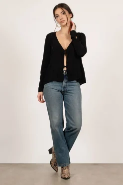 Tobi Rebecka Front Tie Blouse - Black
