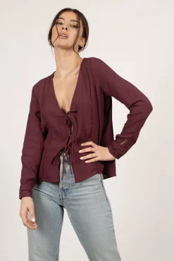 Tobi Rebecka Front Tie Blouse - Black