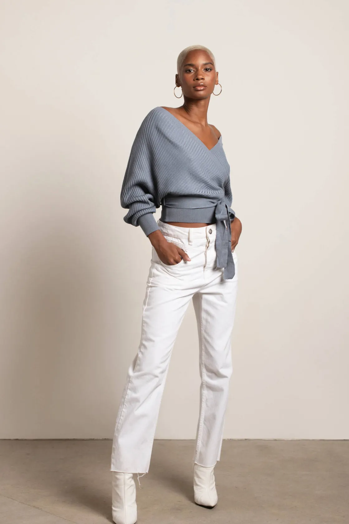 Tobi Relax Sweetie Wrap Tie Sweater - Grey