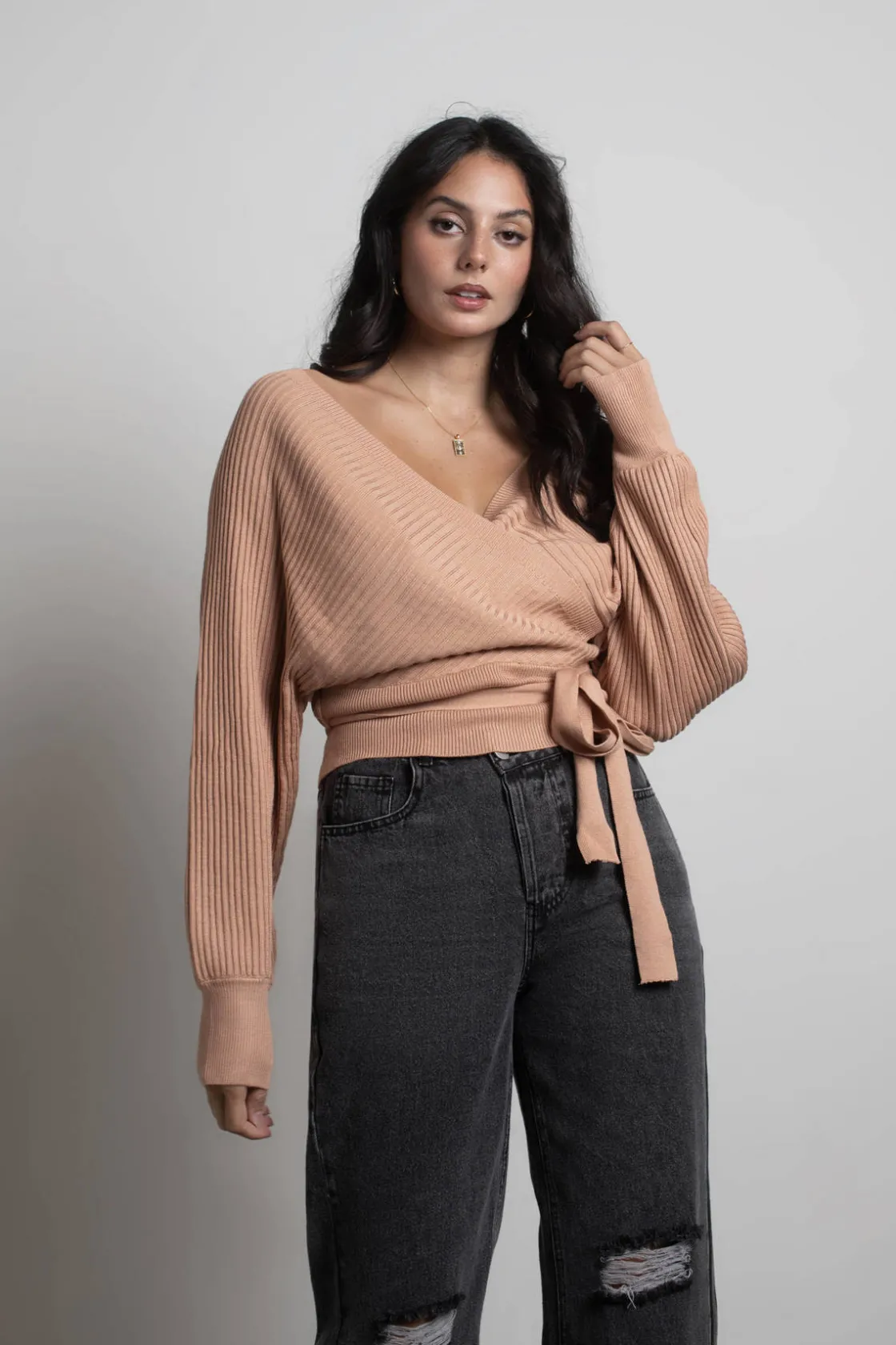 Tobi Relax Sweetie Wrap Tie Sweater - Grey