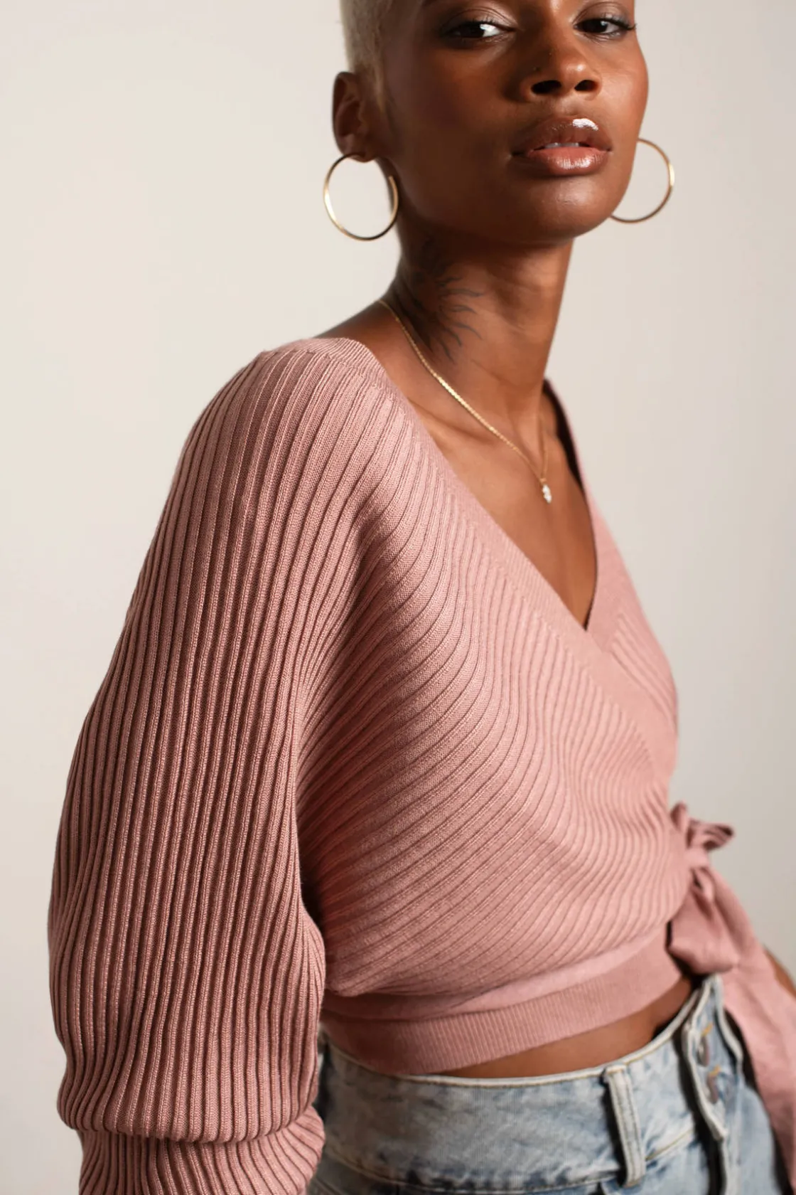 Tobi Relax Sweetie Wrap Tie Sweater - Grey