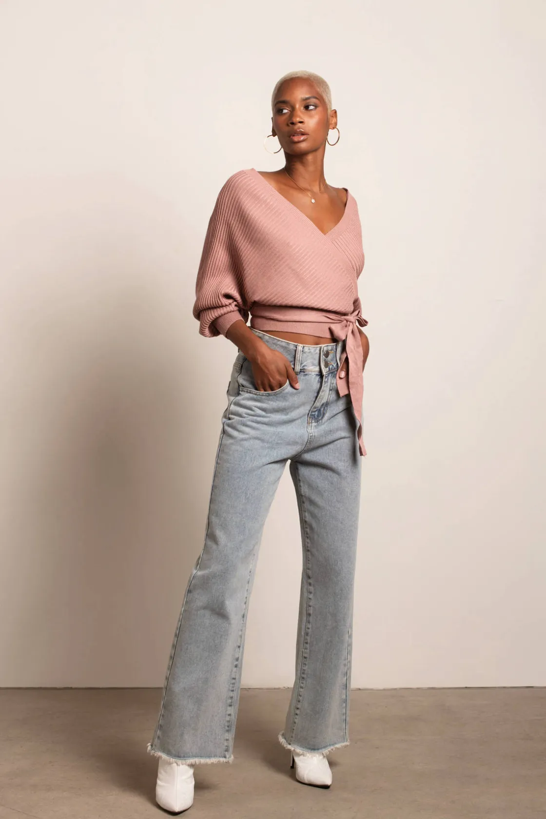 Tobi Relax Sweetie Wrap Tie Sweater - Grey