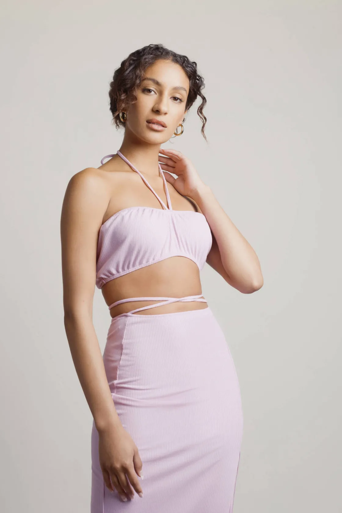 Tobi Ricky Ribbed Crop Top And Midi Skirt Set - Lilac