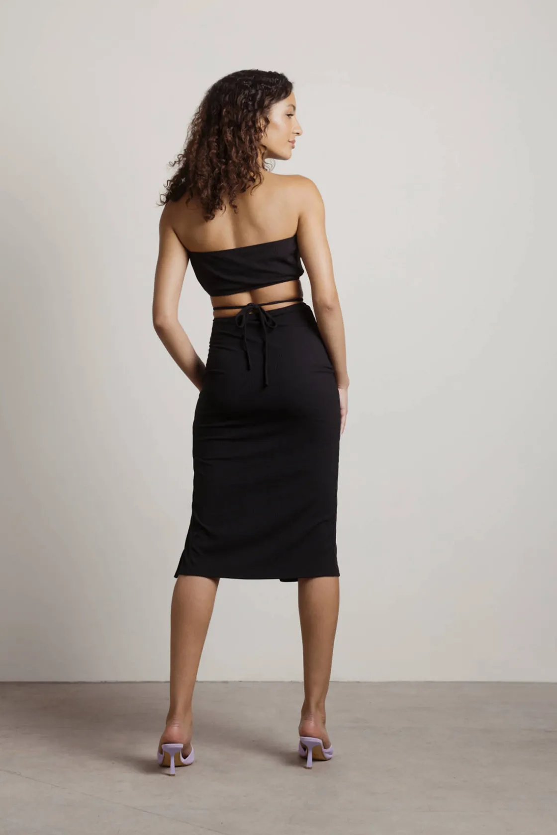 Tobi Ricky Ribbed Crop Top And Midi Skirt Set - Lilac