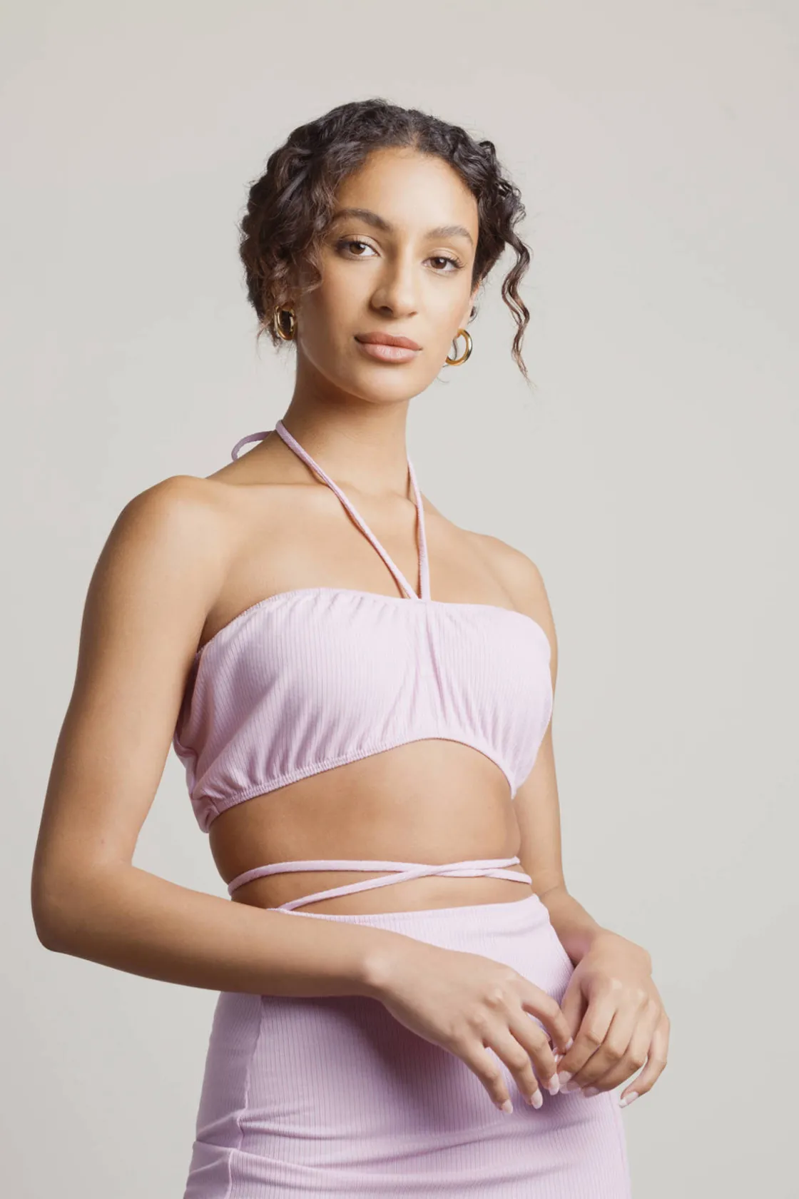 Tobi Ricky Ribbed Crop Top And Midi Skirt Set - Lilac