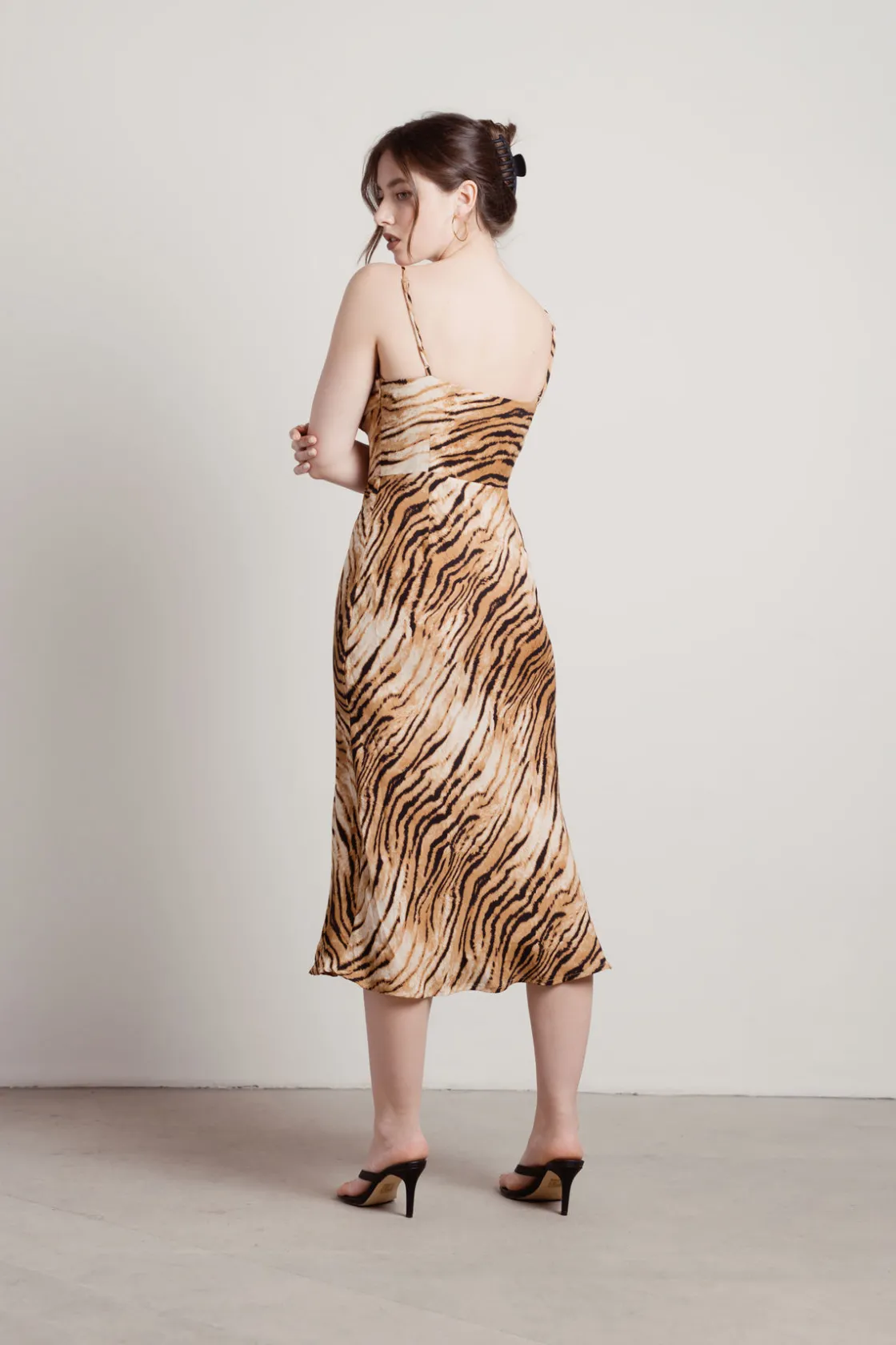 Tobi Rima Tiger Print Cami Midi Dress - Brown