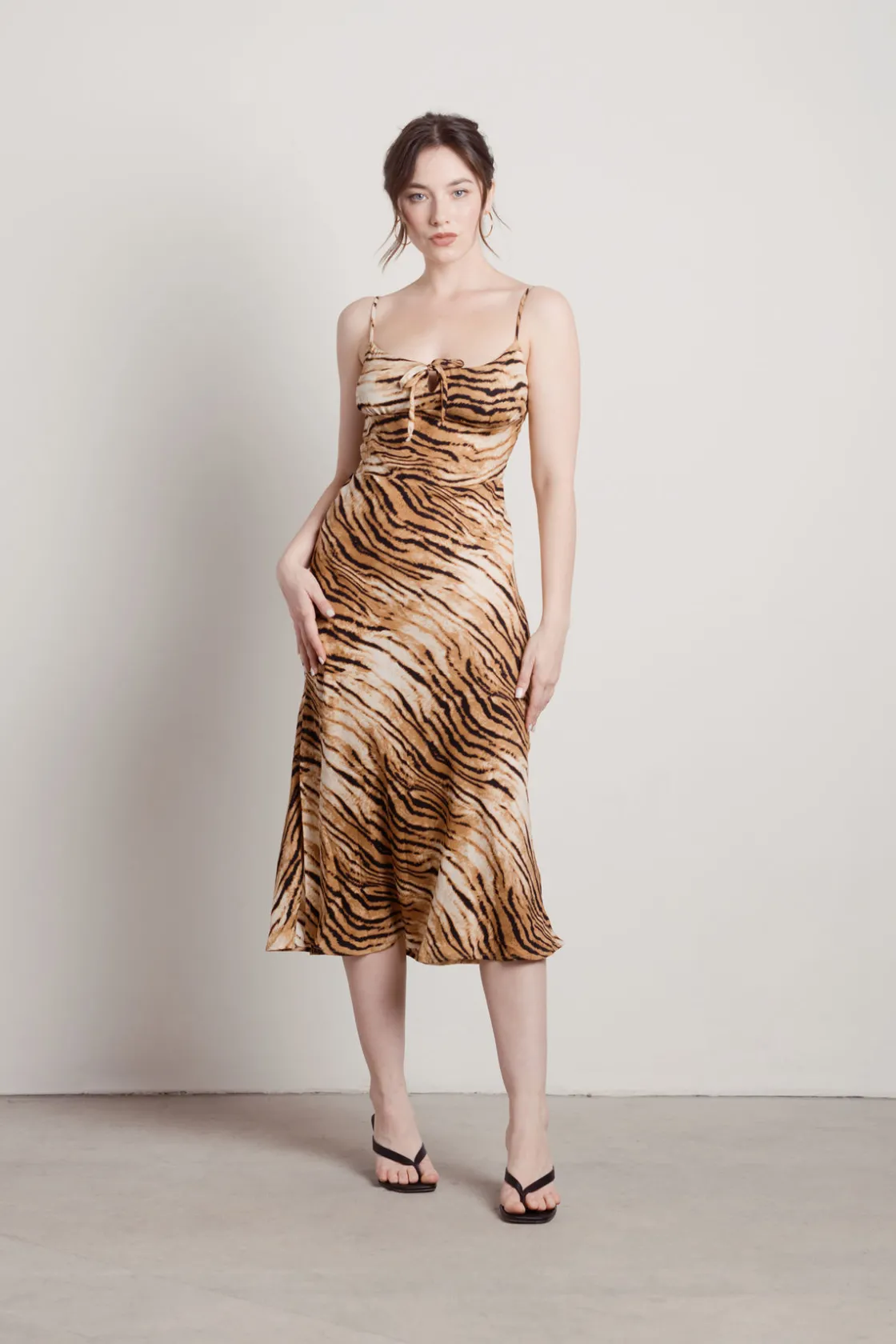 Tobi Rima Tiger Print Cami Midi Dress - Brown