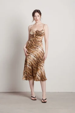 Tobi Rima Tiger Print Cami Midi Dress - Brown