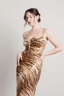 Tobi Rima Tiger Print Cami Midi Dress - Brown
