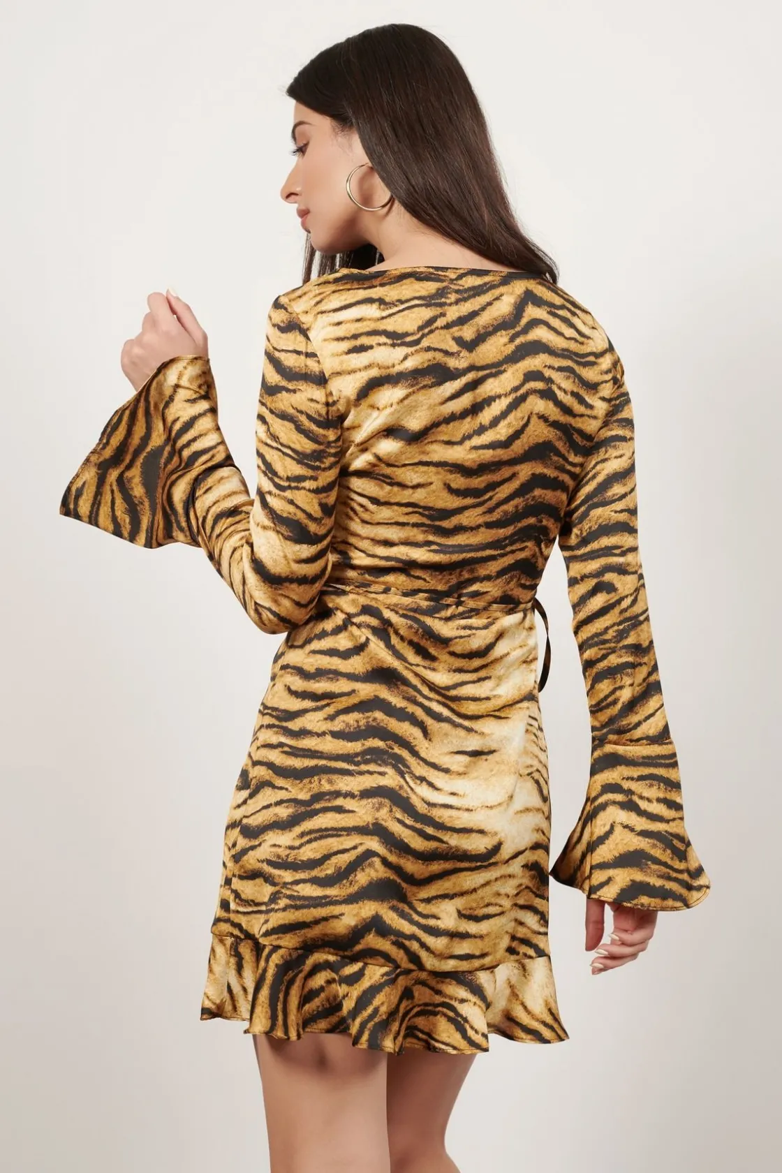 Tobi Roaring Night Tiger Print Wrap Mini Dress -
