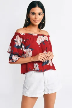 Tobi Rose Up Off The Shoulder Top -