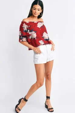 Tobi Rose Up Off The Shoulder Top -