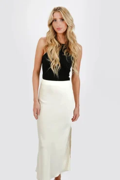 Tobi Roselynn Bias Cut Maxi Skirt With Slit Satin Maxi Skirt -