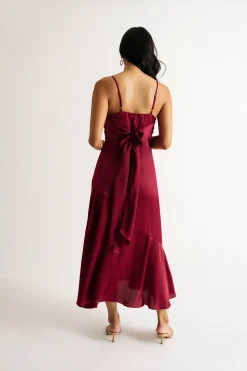 Tobi Rylie Satin High Slit Midi Dress - Navy