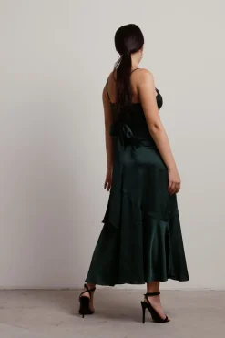 Tobi Rylie Satin High Slit Midi Dress - Navy