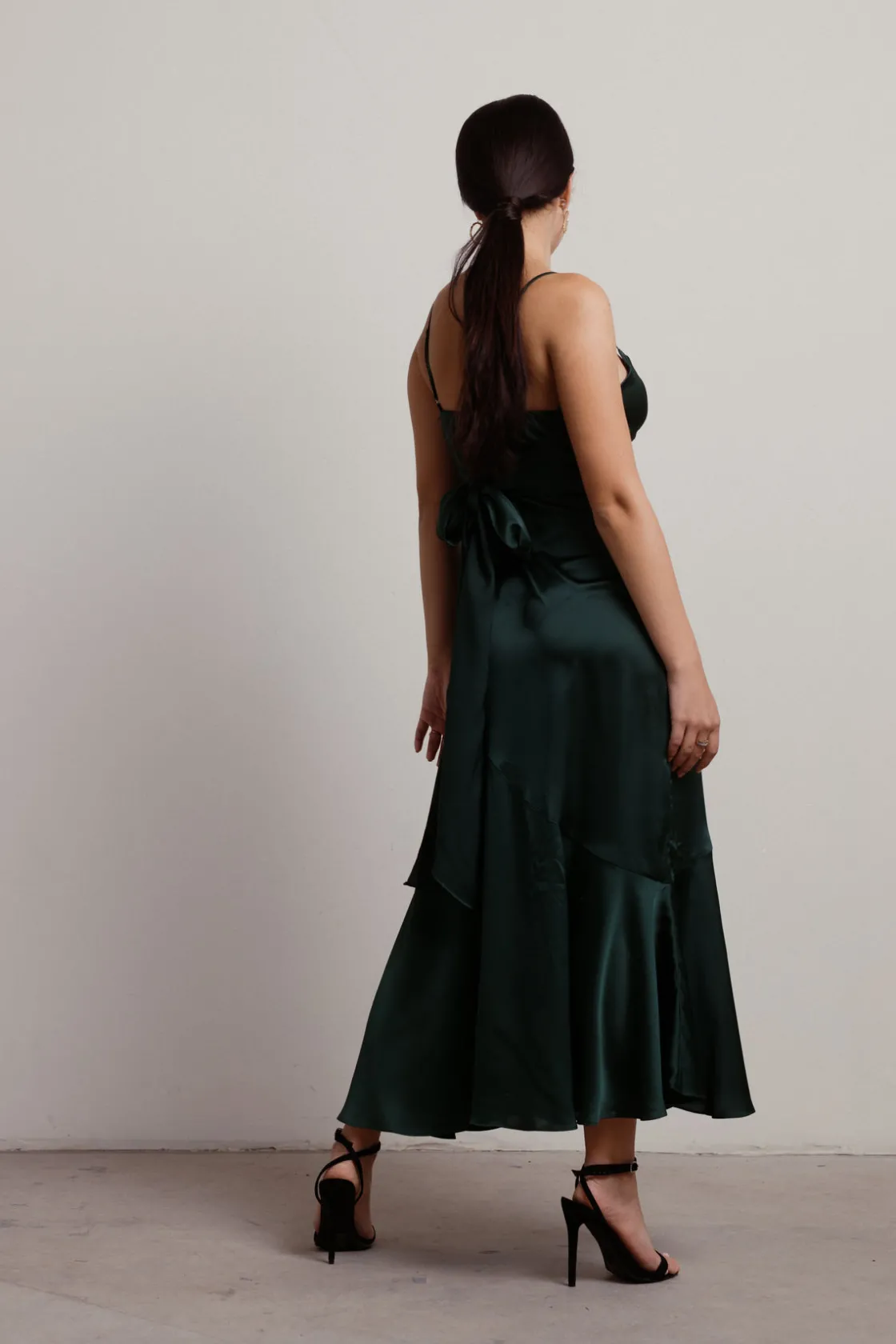 Tobi Rylie Satin High Slit Midi Dress - Navy