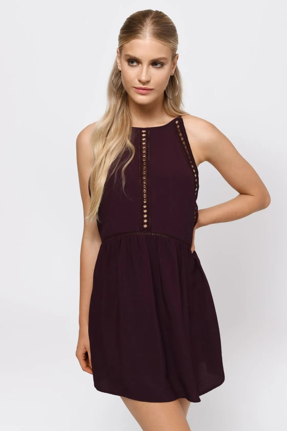Tobi 90's Baby Eyelet Backless Mini Dress - Merlot