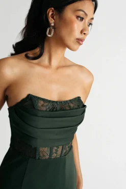 Tobi Sabrina Strapless Lace Satin Slit Maxi Dress