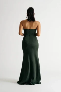 Tobi Sabrina Strapless Lace Satin Slit Maxi Dress