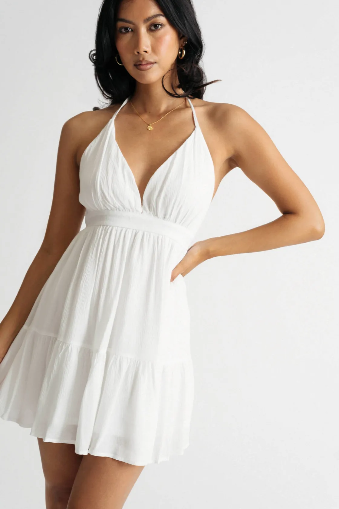 Tobi Sadie White Halter Skater Mini Dress