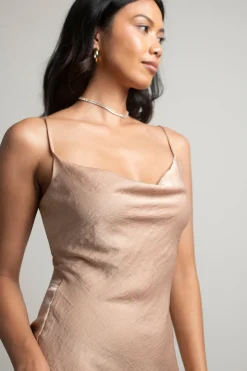 Tobi Sansa Satin Cowl Neck Mini Dress - Beige