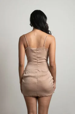 Tobi Sansa Satin Cowl Neck Mini Dress - Beige
