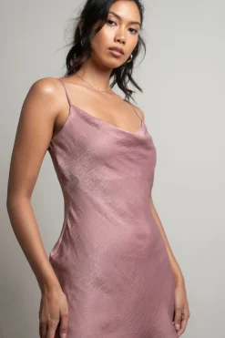 Tobi Sansa Satin Cowl Neck Mini Dress - Beige