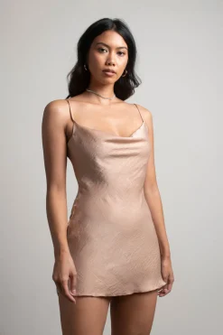 Tobi Sansa Satin Cowl Neck Mini Dress - Beige