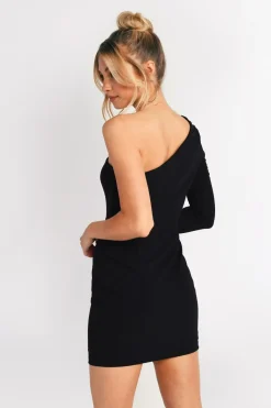 Tobi Sarah Side Lace Up One Shoulder Mini Dress - Black