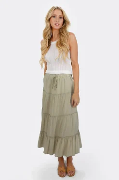 Tobi Sariyah Tiered Maxi Skirt - Clay