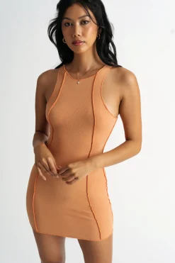 Tobi Saturn Exposed Stitch Bodycon Mini Dress - Orange