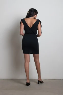 Tobi Savannah Ruched Surplice Mini Dress - Black