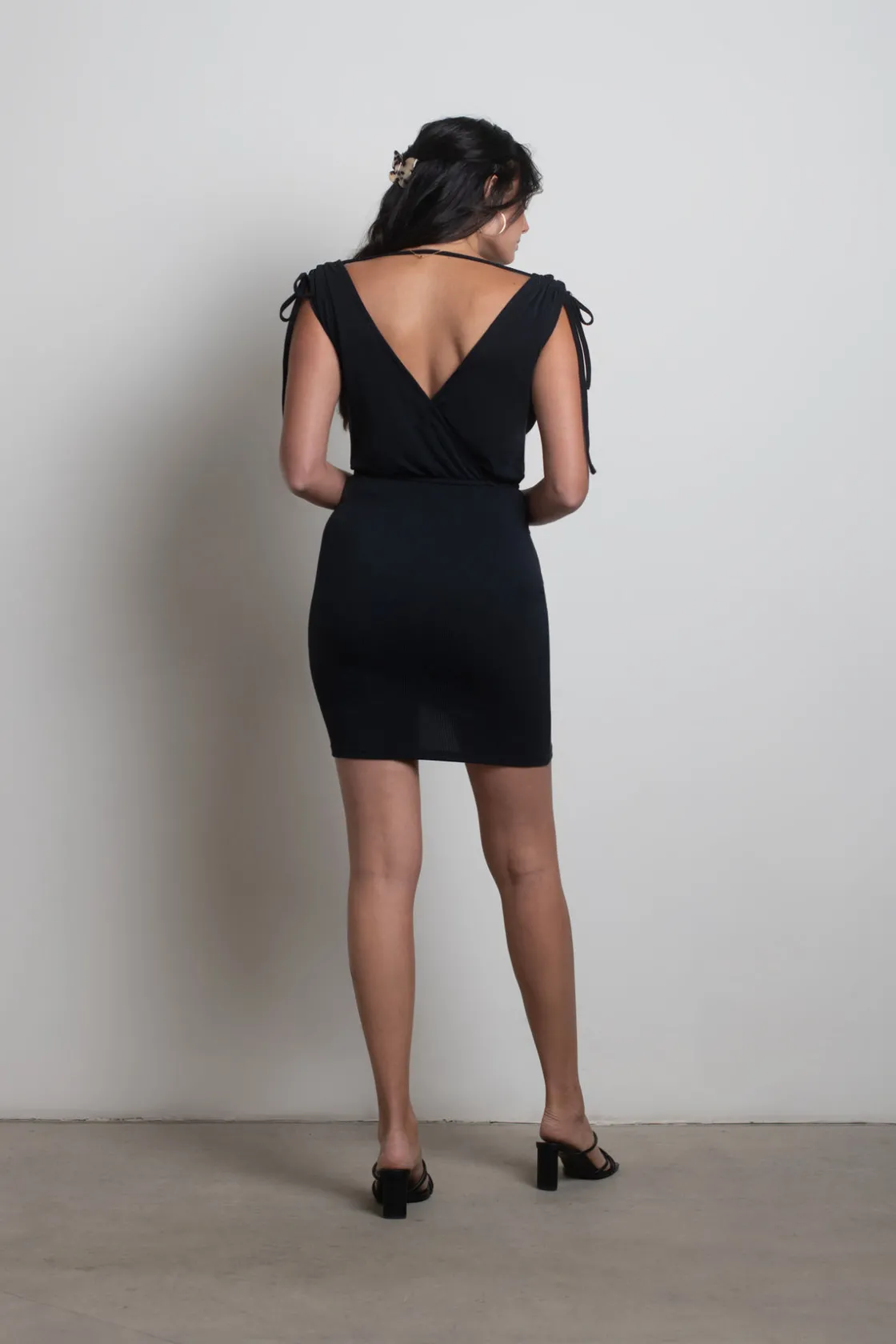 Tobi Savannah Ruched Surplice Mini Dress - Black