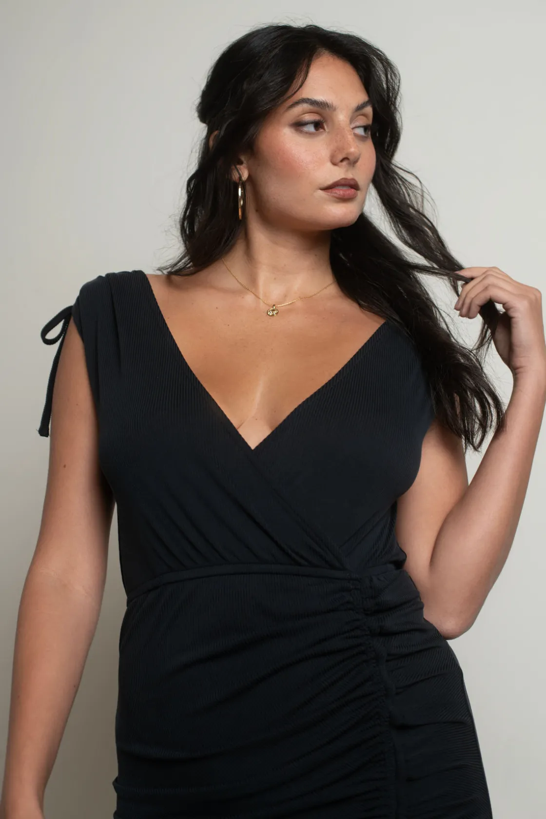 Tobi Savannah Ruched Surplice Mini Dress - Black
