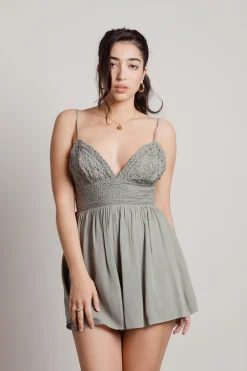 Tobi Sea Breeze Back Tie Romper - Green