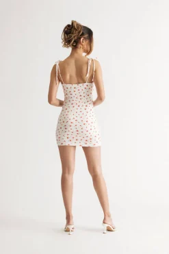 Tobi Seasons In Love Floral Ruched Bust Mini Dress - White Blue