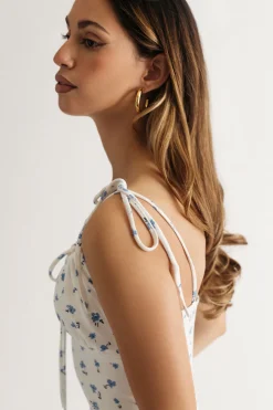 Tobi Seasons In Love Floral Ruched Bust Mini Dress - White Blue