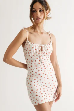 Tobi Seasons In Love Floral Ruched Bust Mini Dress - White Blue