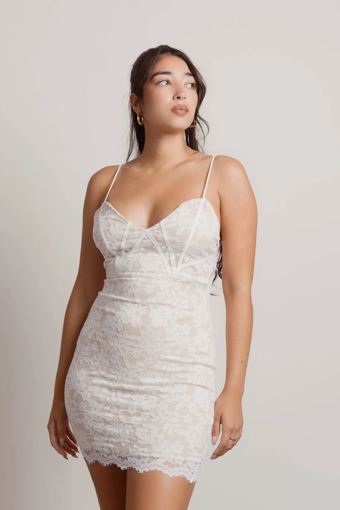 Tobi Secret Crush Lace Bustier Mini Dress - White