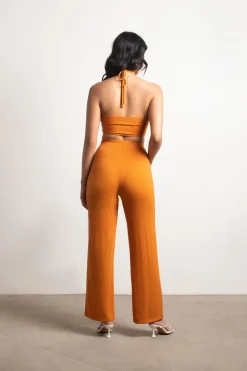 Tobi See You Around Ribbed Halter Crop Top Pants Set - Navy