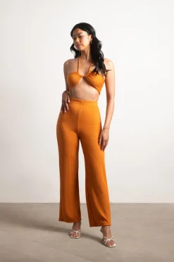 Tobi See You Around Ribbed Halter Crop Top Pants Set - Navy