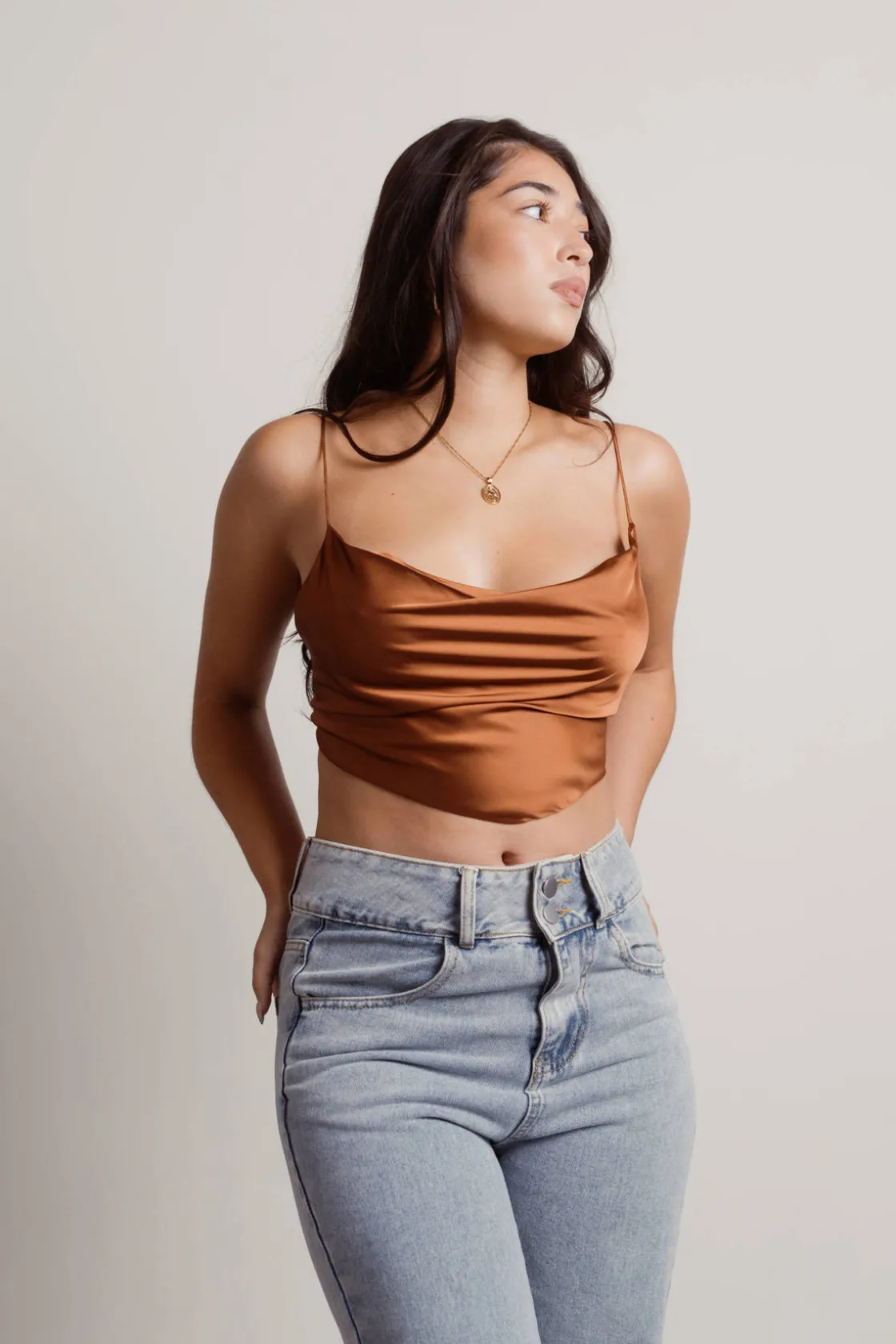 Tobi Seen Enough Crop Top - Mocha Grey