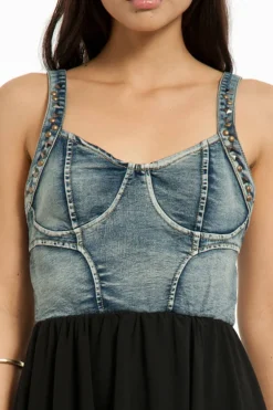 Tobi Selena Denim Bustier Mini Dress - Black