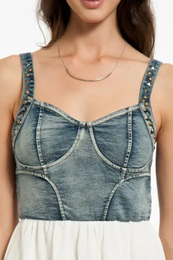 Tobi Selena Denim Bustier Mini Dress - Black